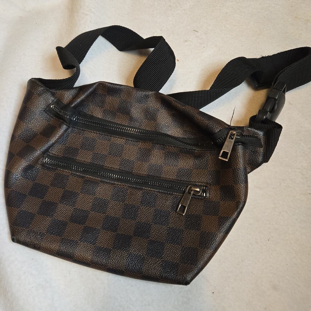 Unisex Crossbody Pouch Pocket Travel Sport Brown Fanny Pack Checkered